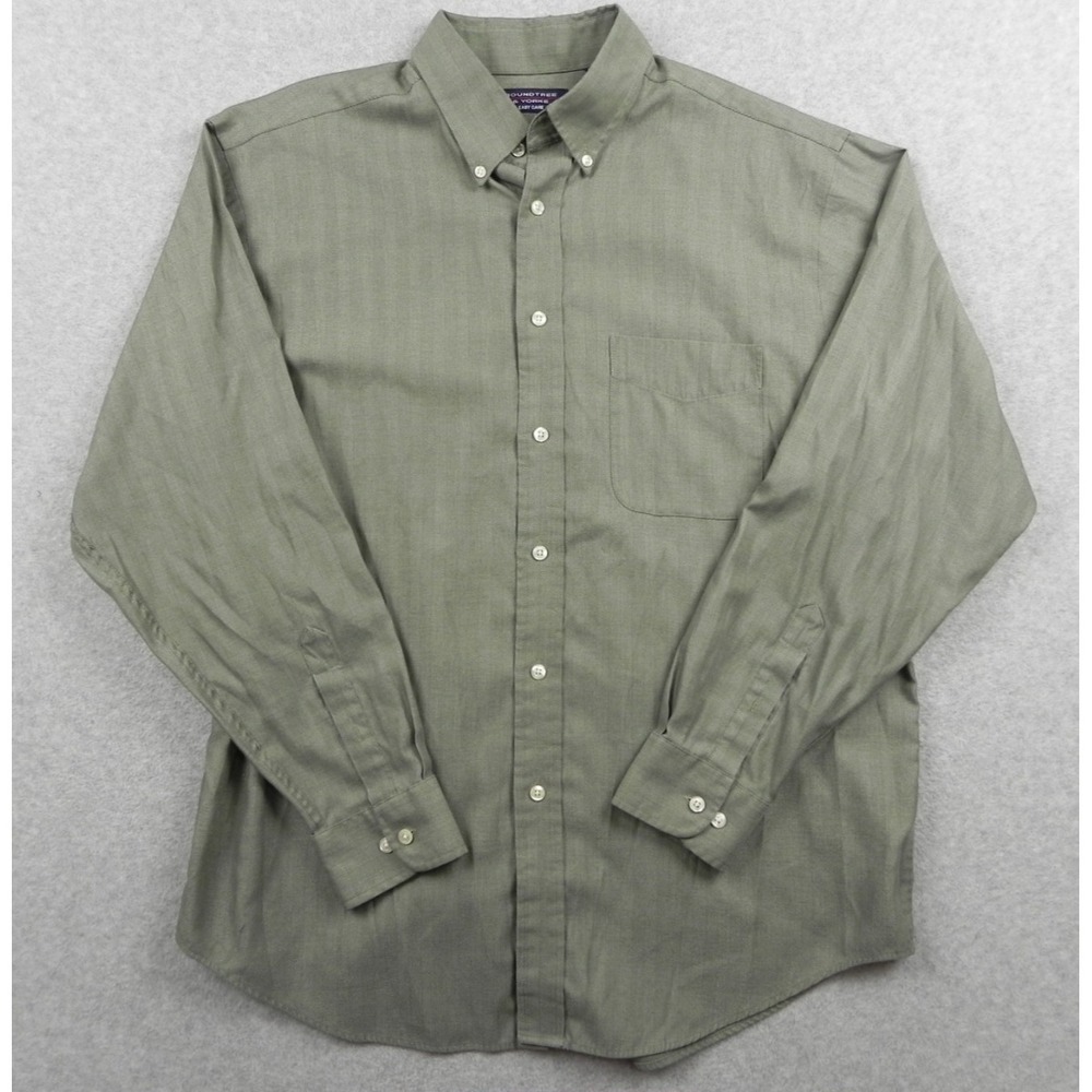 Roundtree & Yorke Shirt Mens Large Easy Care Button Up Herringbone Long Sleeve